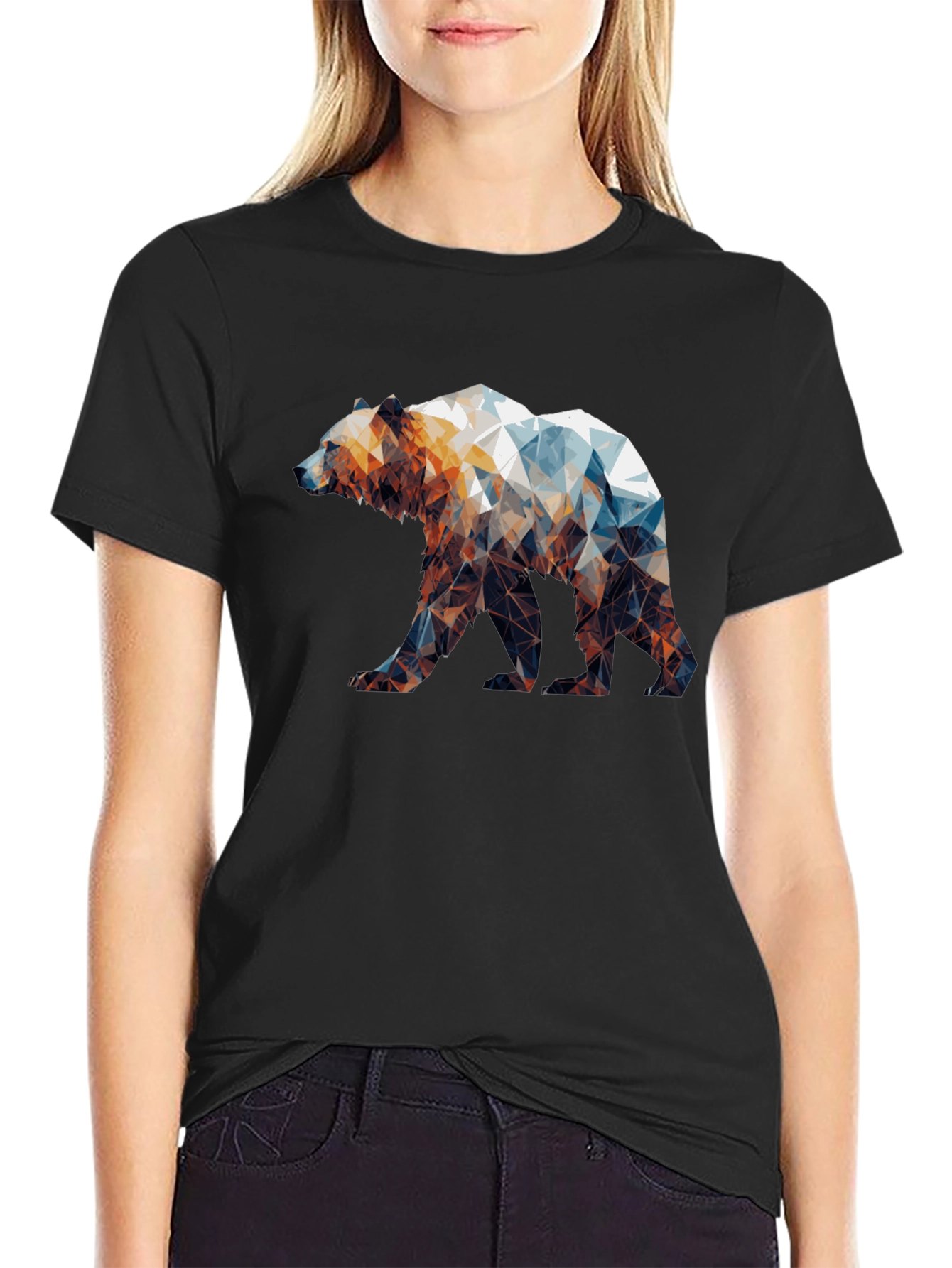 Geometric Bear Graphic Tee - Black Unisex Shirt