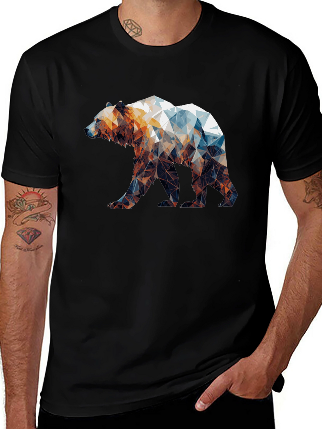 Geometric Bear Graphic Tee - Black Unisex Shirt