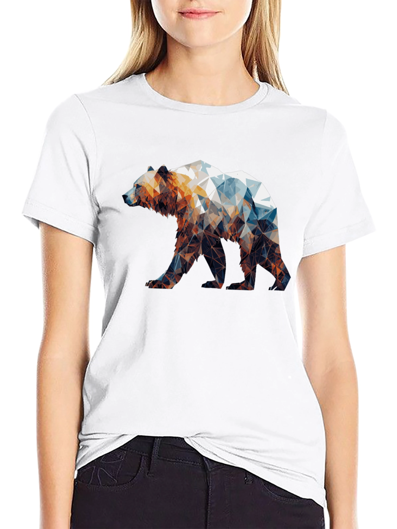 Geometric Bear Graphic Tee - Black Unisex Shirt