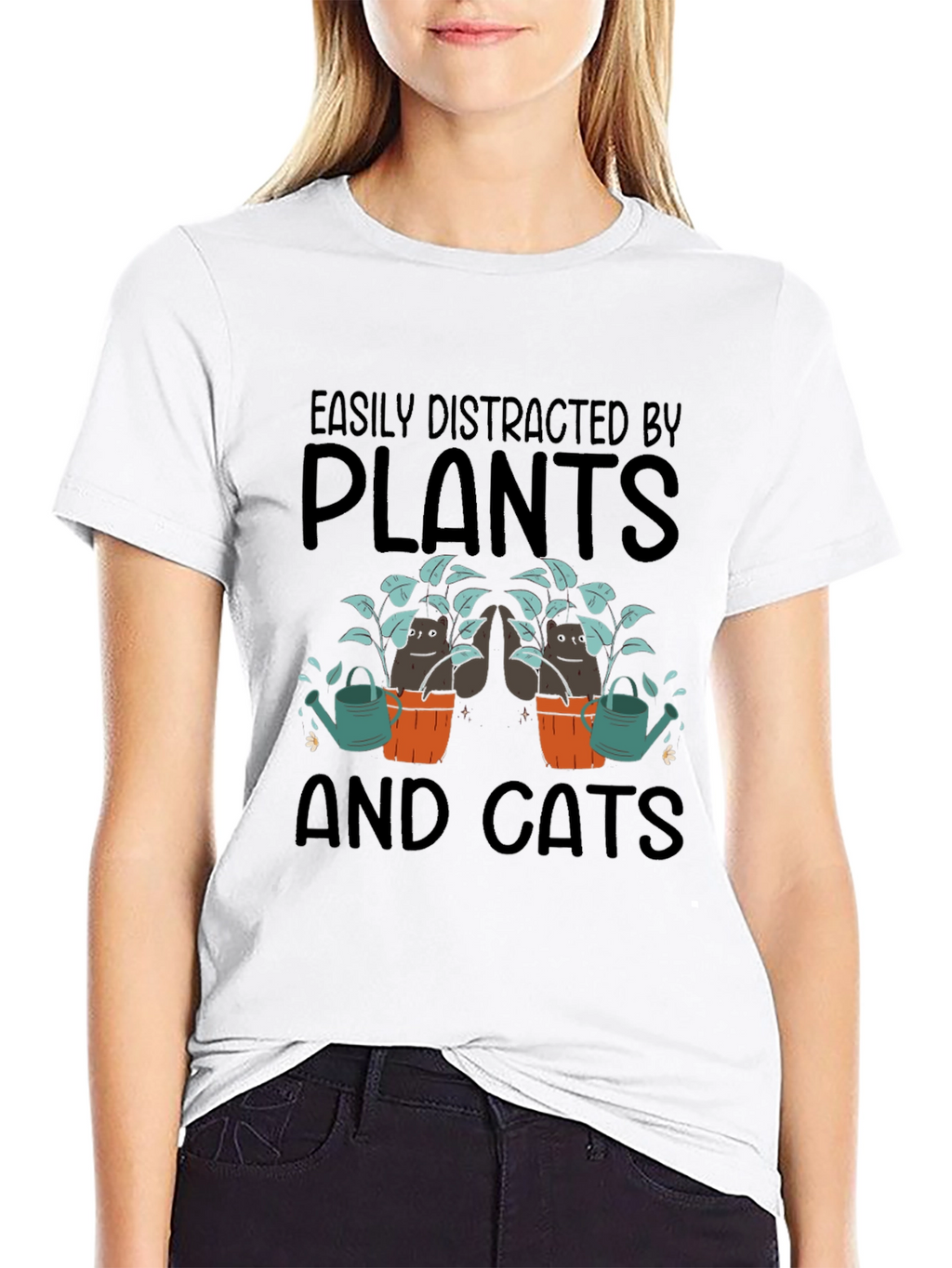 Easily Distracted by Plants and Cats Graphic T-Shirt