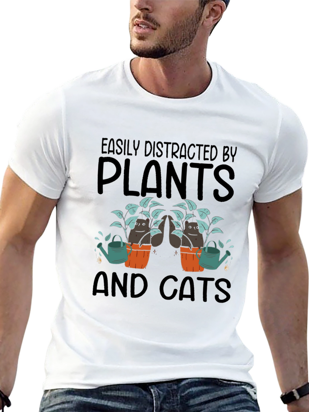 Easily Distracted by Plants and Cats Graphic T-Shirt