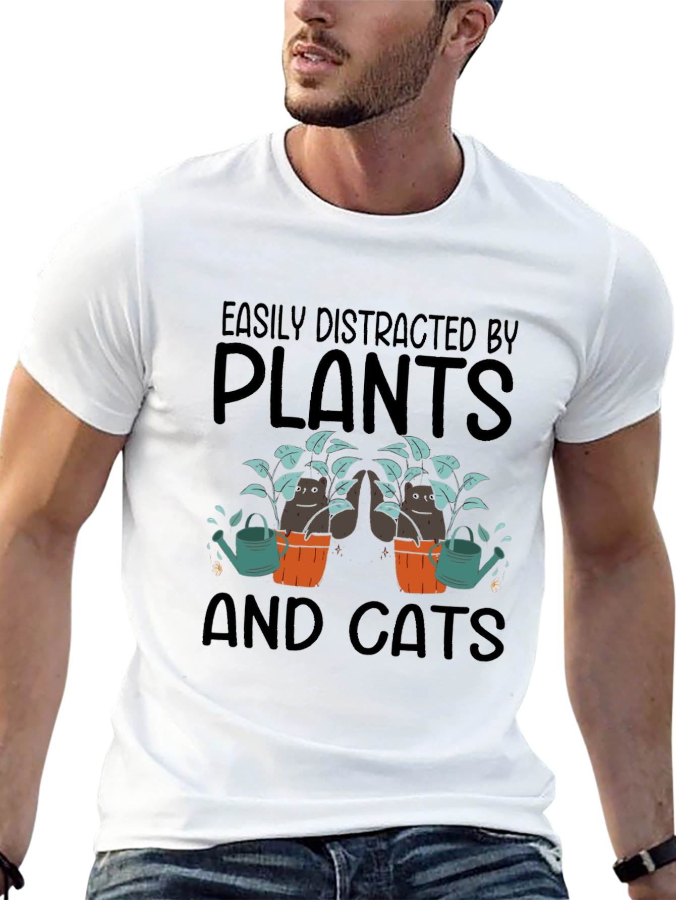 Easily Distracted by Plants and Cats Graphic T-Shirt