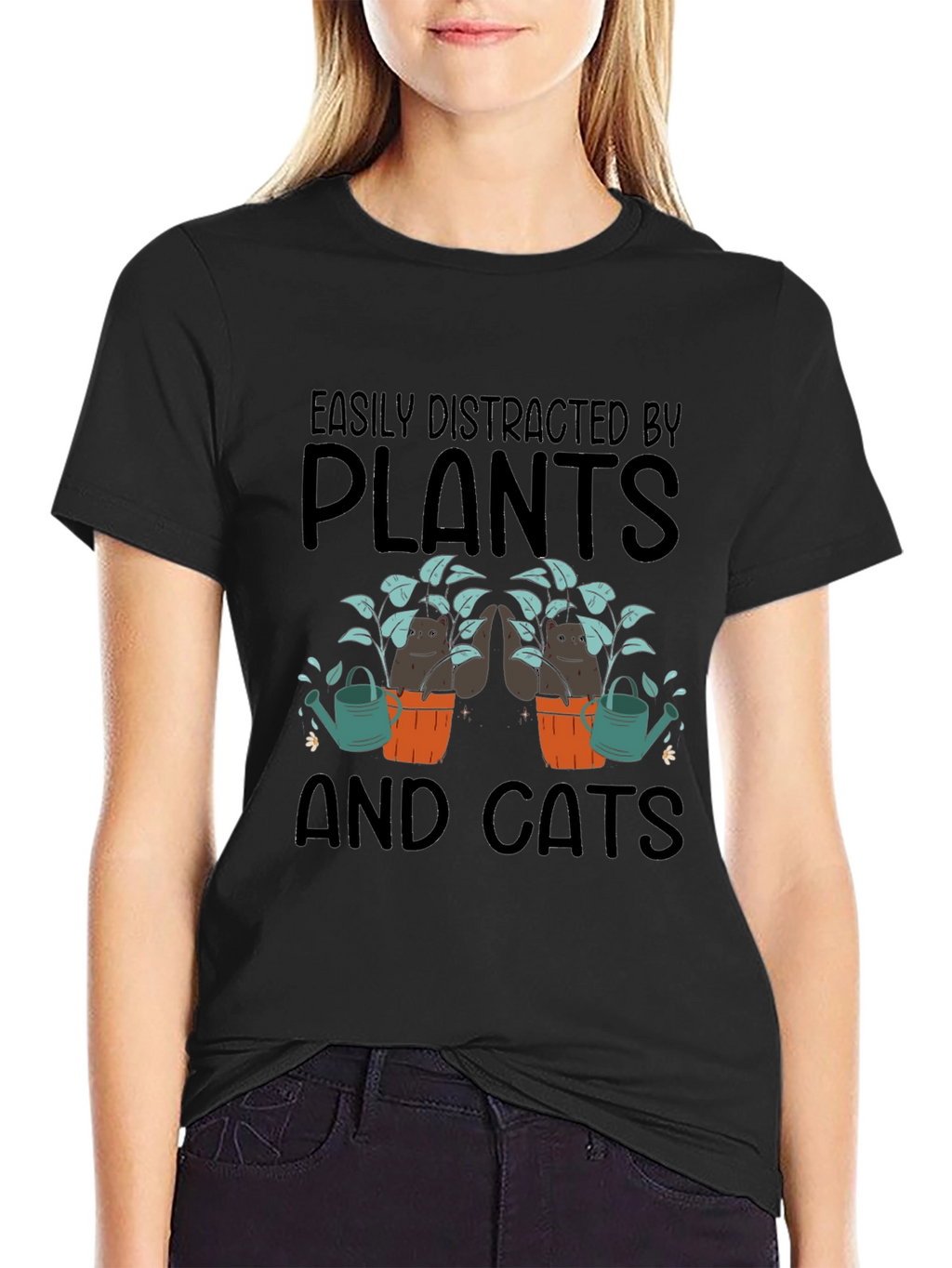 Easily Distracted by Plants and Cats Graphic T-Shirt