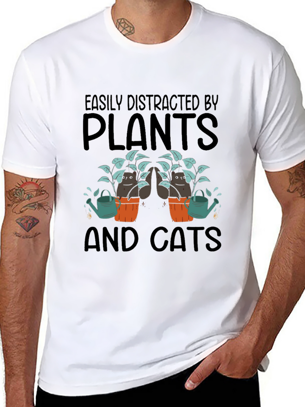 Easily Distracted by Plants and Cats Graphic T-Shirt