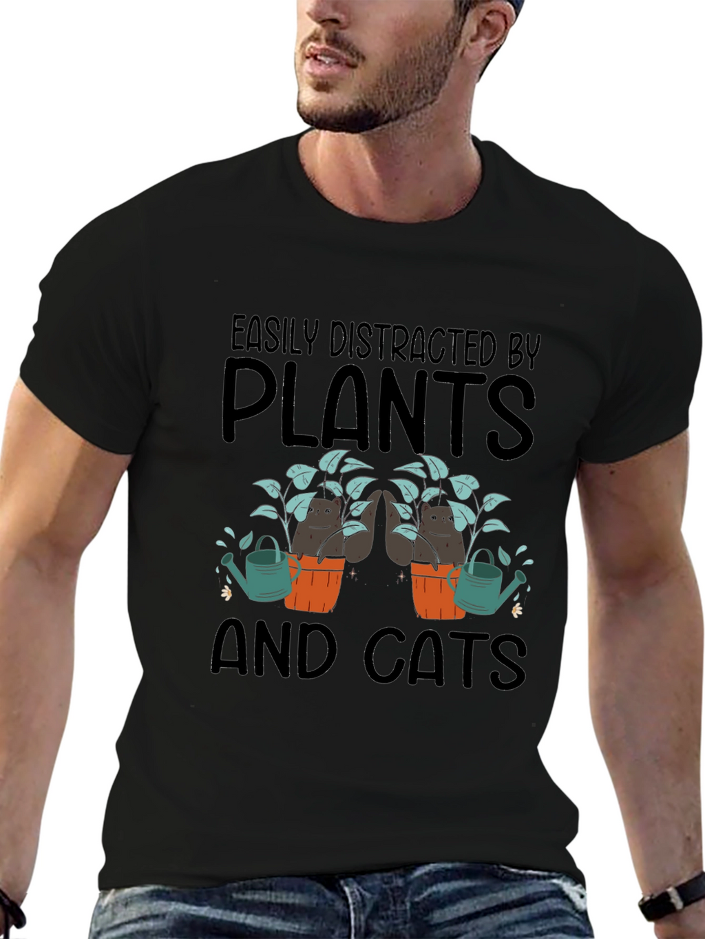 Easily Distracted by Plants and Cats Graphic T-Shirt