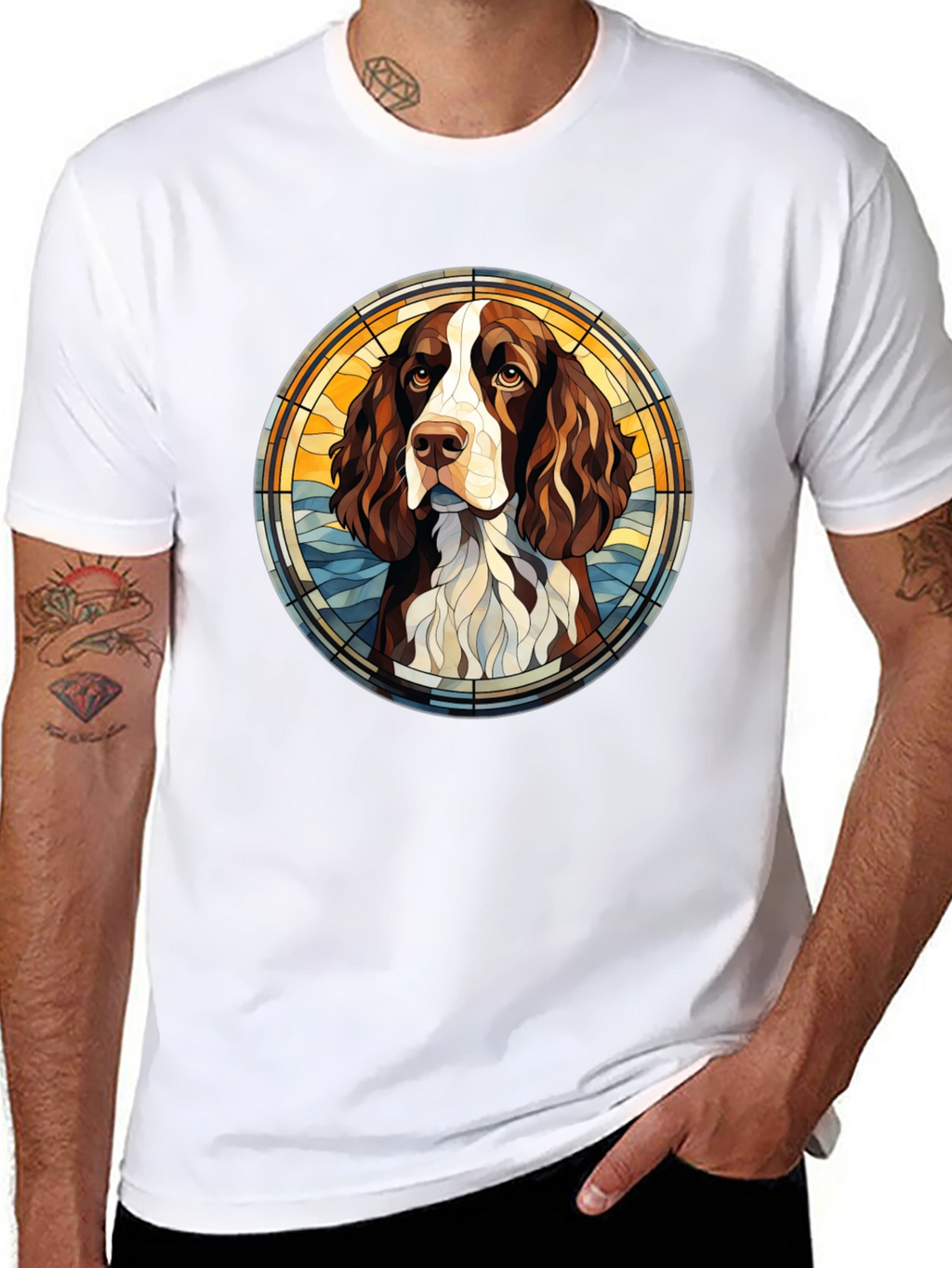 Dog Breed Art T-Shirt - Springer Spaniel Stained Glass