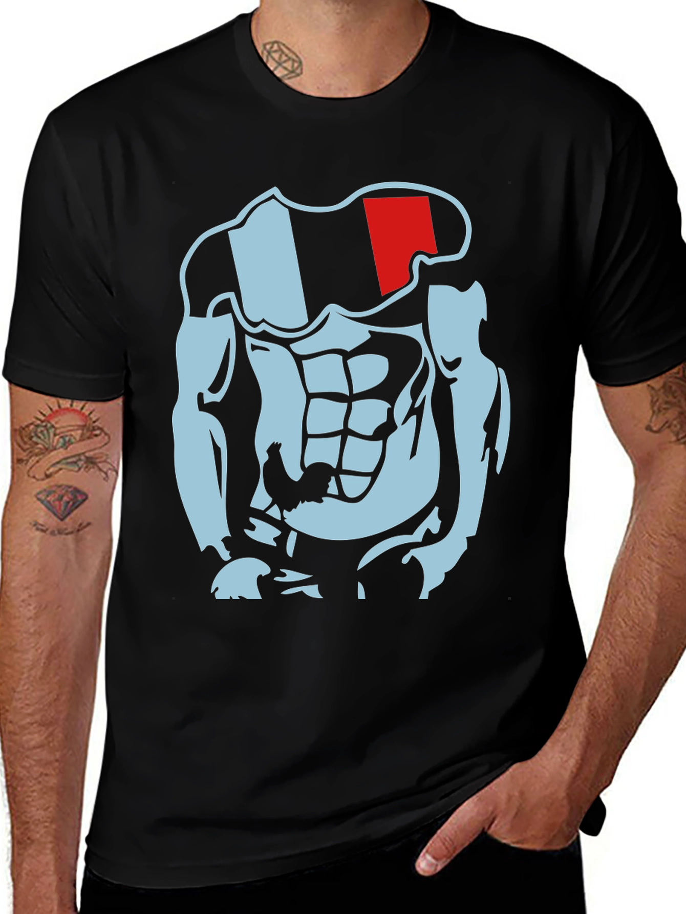 Muscled Cartoon Graphic Tee - Black