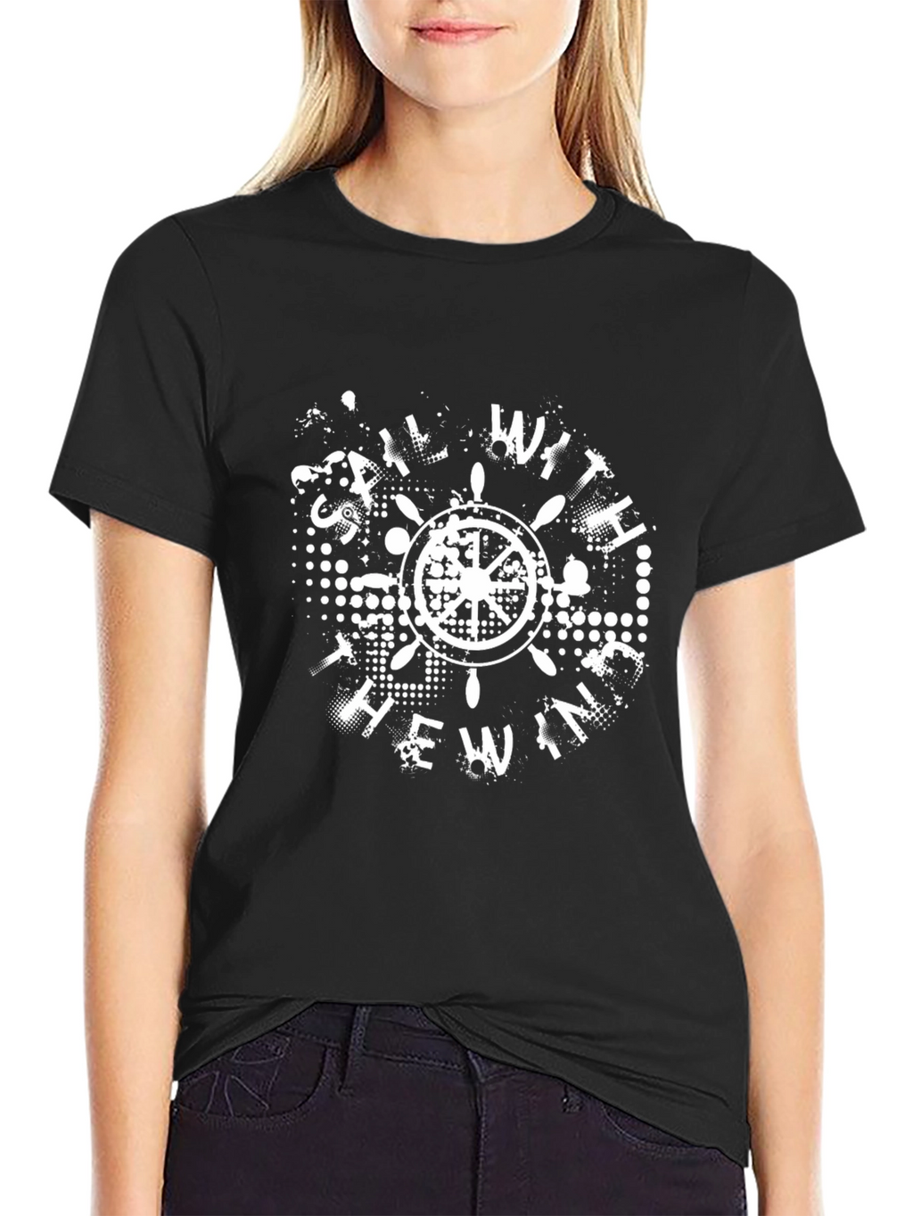 Nautical Wheel Graphic Tee - Sail With The Wind