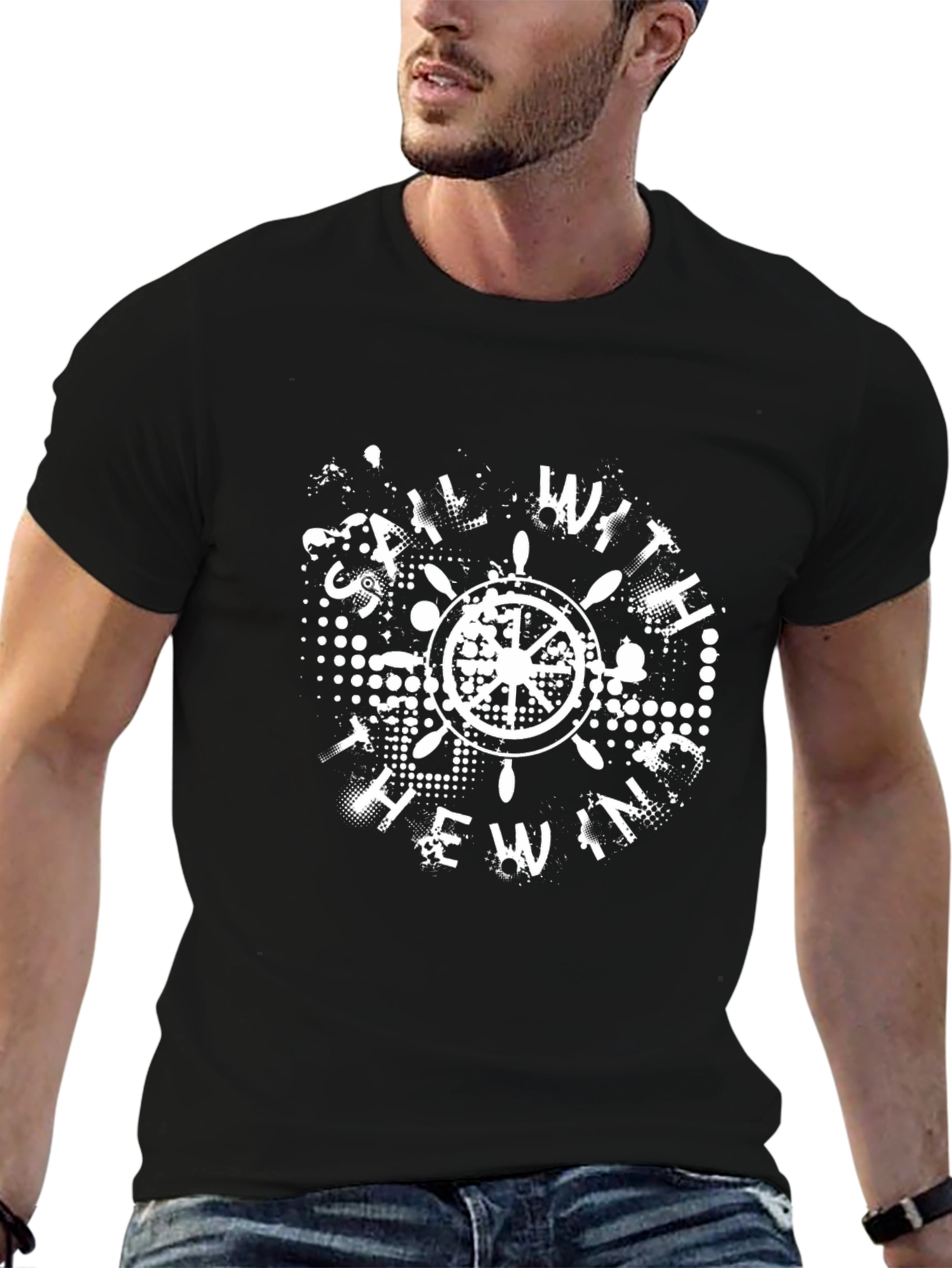 Nautical Wheel Graphic Tee - Sail With The Wind