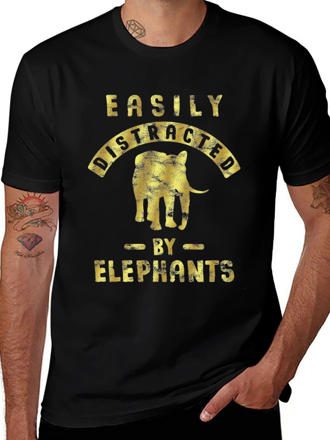 Easily Distracted By Elephants Black T-Shirt