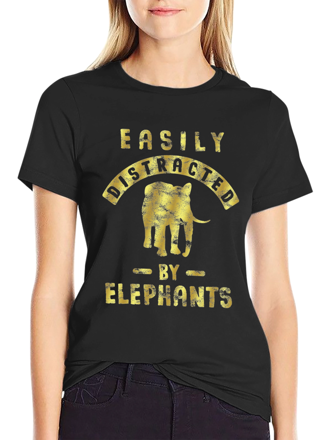 Easily Distracted By Elephants Black T-Shirt