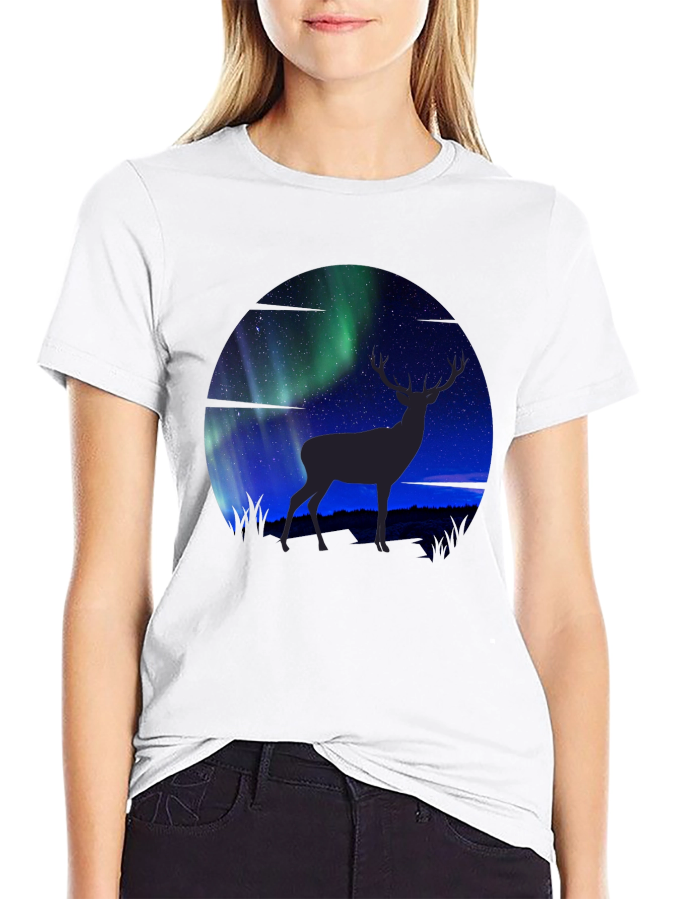 Aurora Deer Graphic T-Shirt