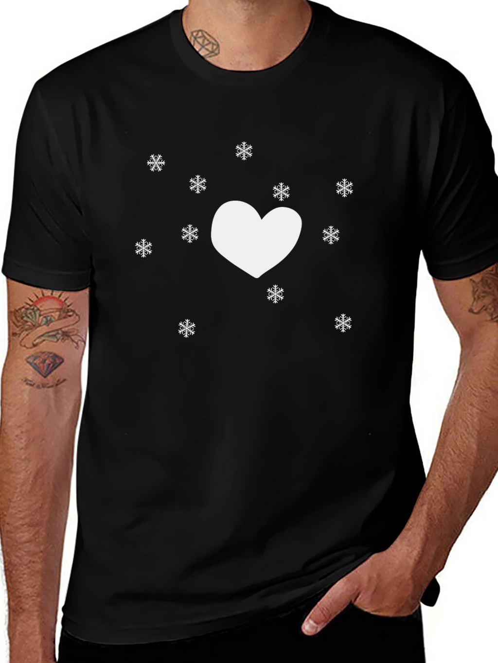 Heart and Snowflakes Black T-Shirt