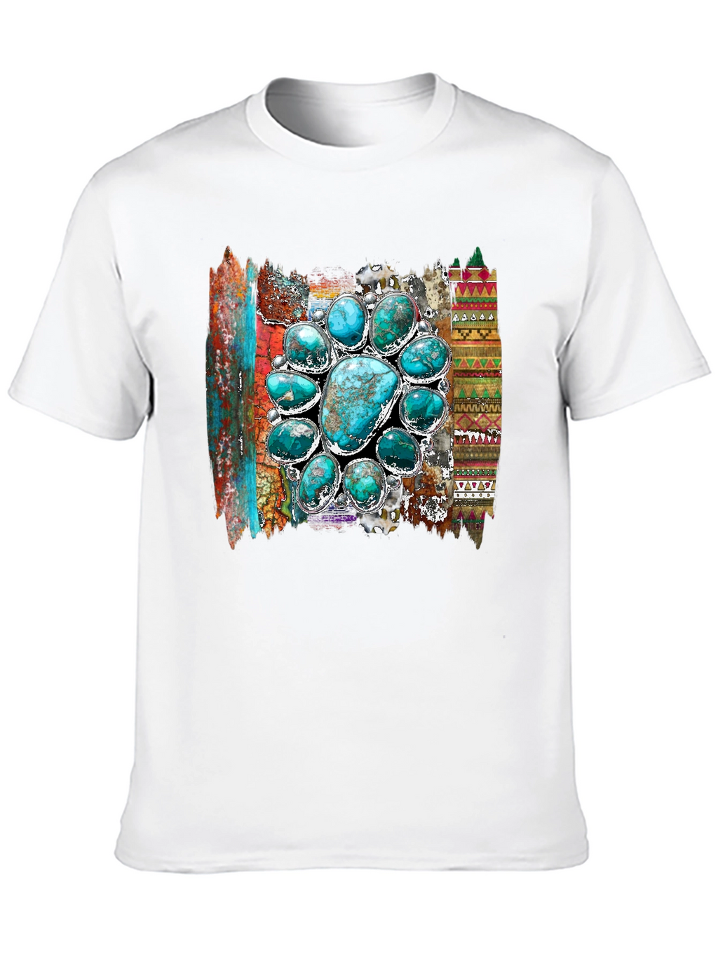 Turquoise Stone Design Mens Black T-Shirt