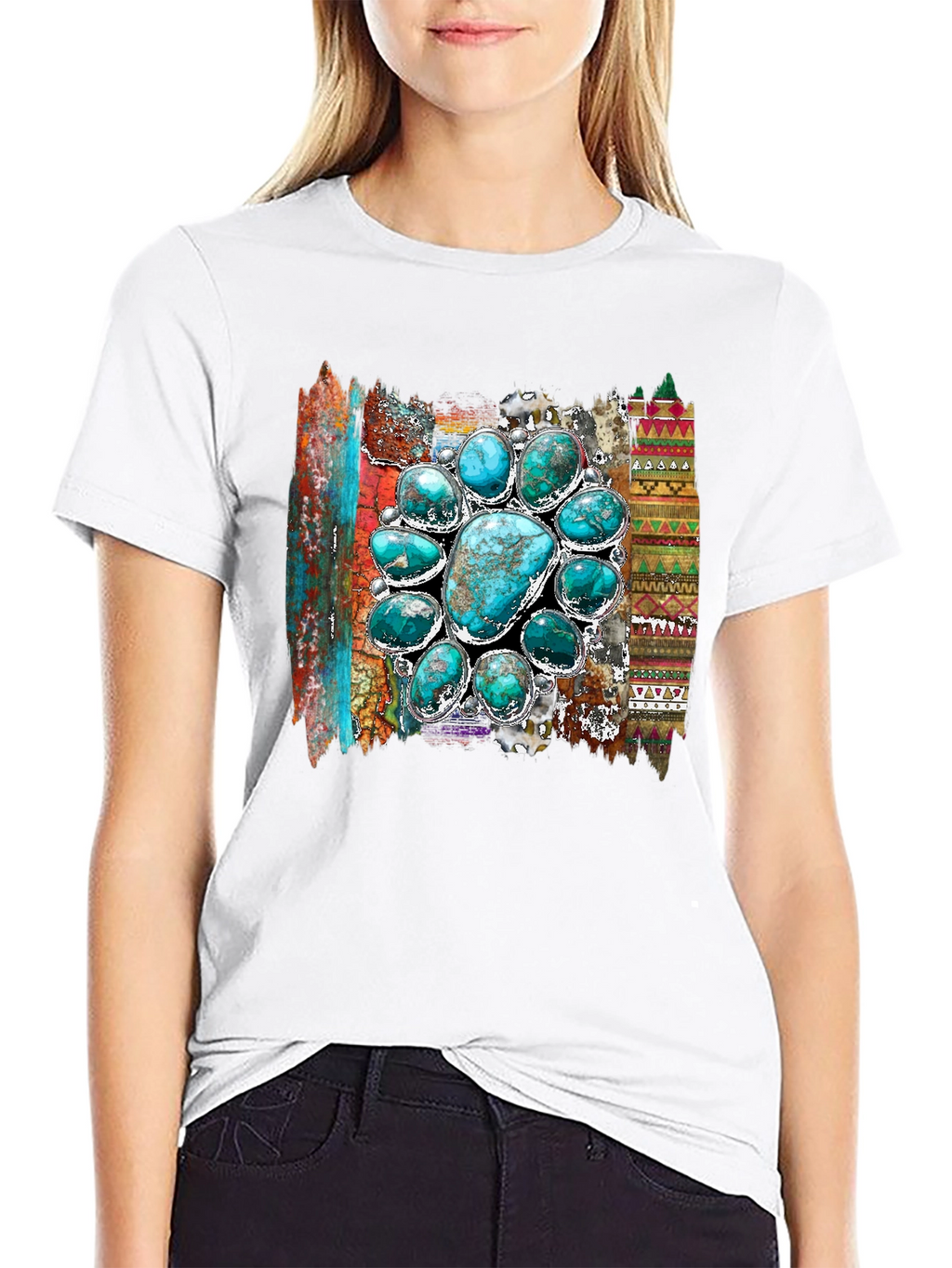 Turquoise Stone Design Mens Black T-Shirt