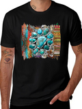 Turquoise Stone Design Mens Black T-Shirt