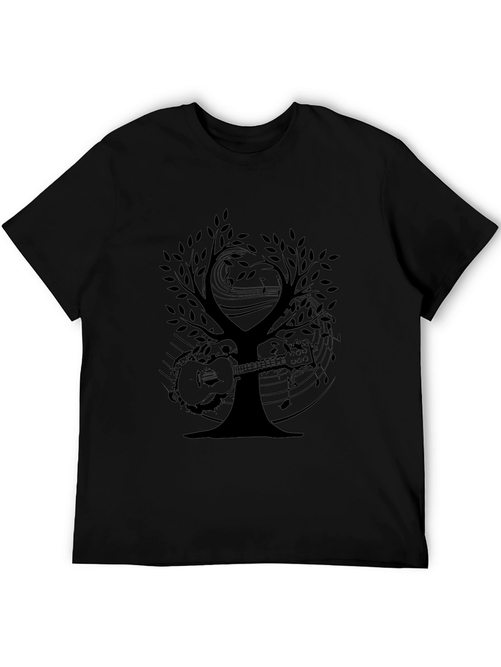 Musical Tree Graphic Tee - Black Cotton T-Shirt