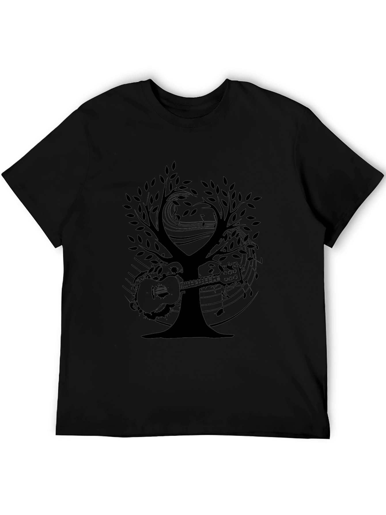 Musical Tree Graphic Tee - Black Cotton T-Shirt