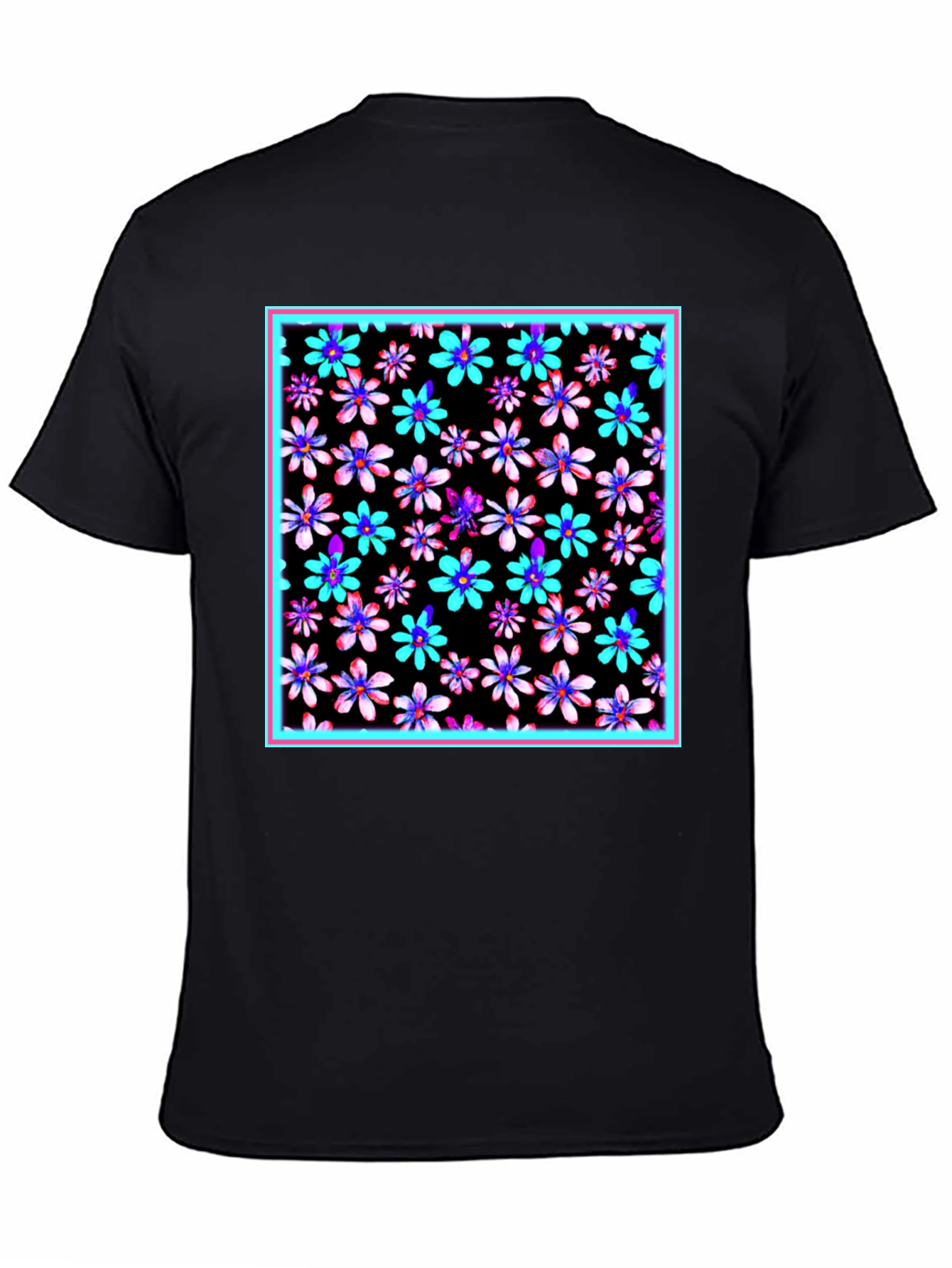 Vibrant Floral Print Black T-Shirt