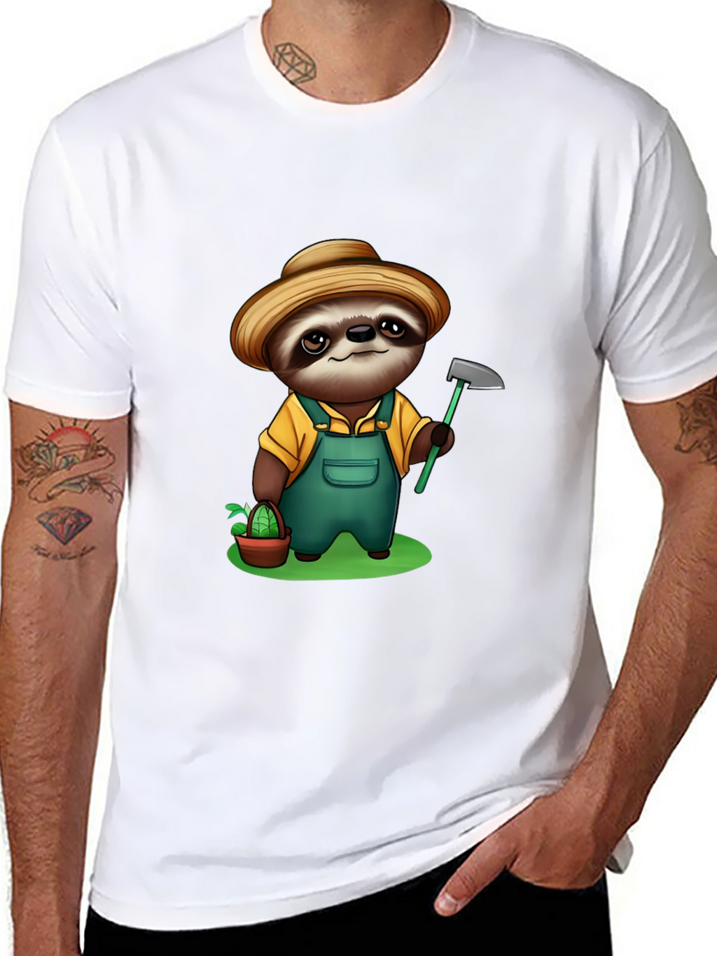 Sloth Farmer Graphic Tee - Cute Cartoon Design