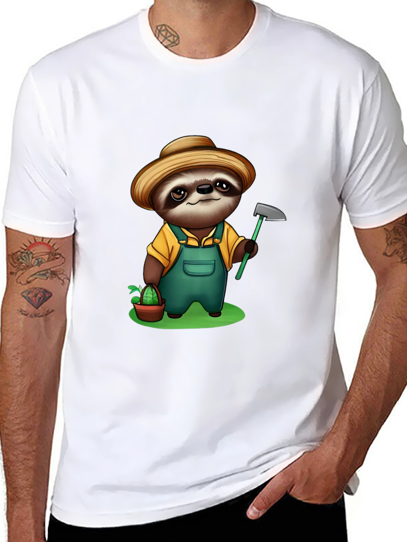 Sloth Farmer Graphic Tee - Cute Cartoon Design