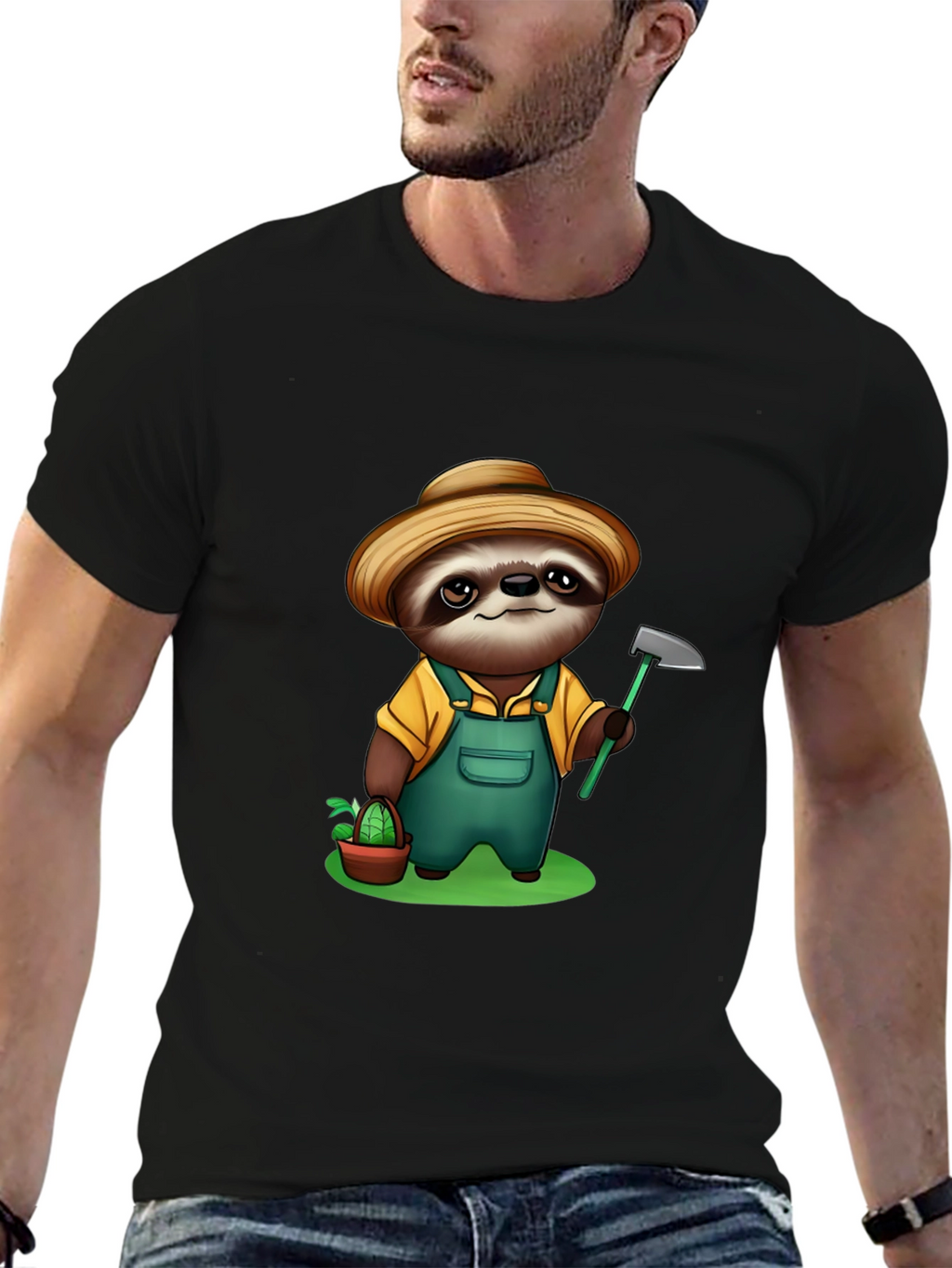 Sloth Farmer Graphic Tee - Cute Cartoon Design