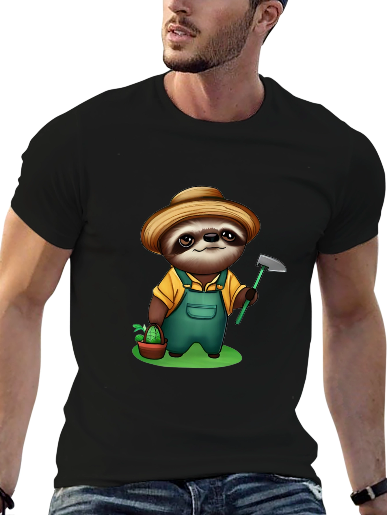 Sloth Farmer Graphic Tee - Cute Cartoon Design