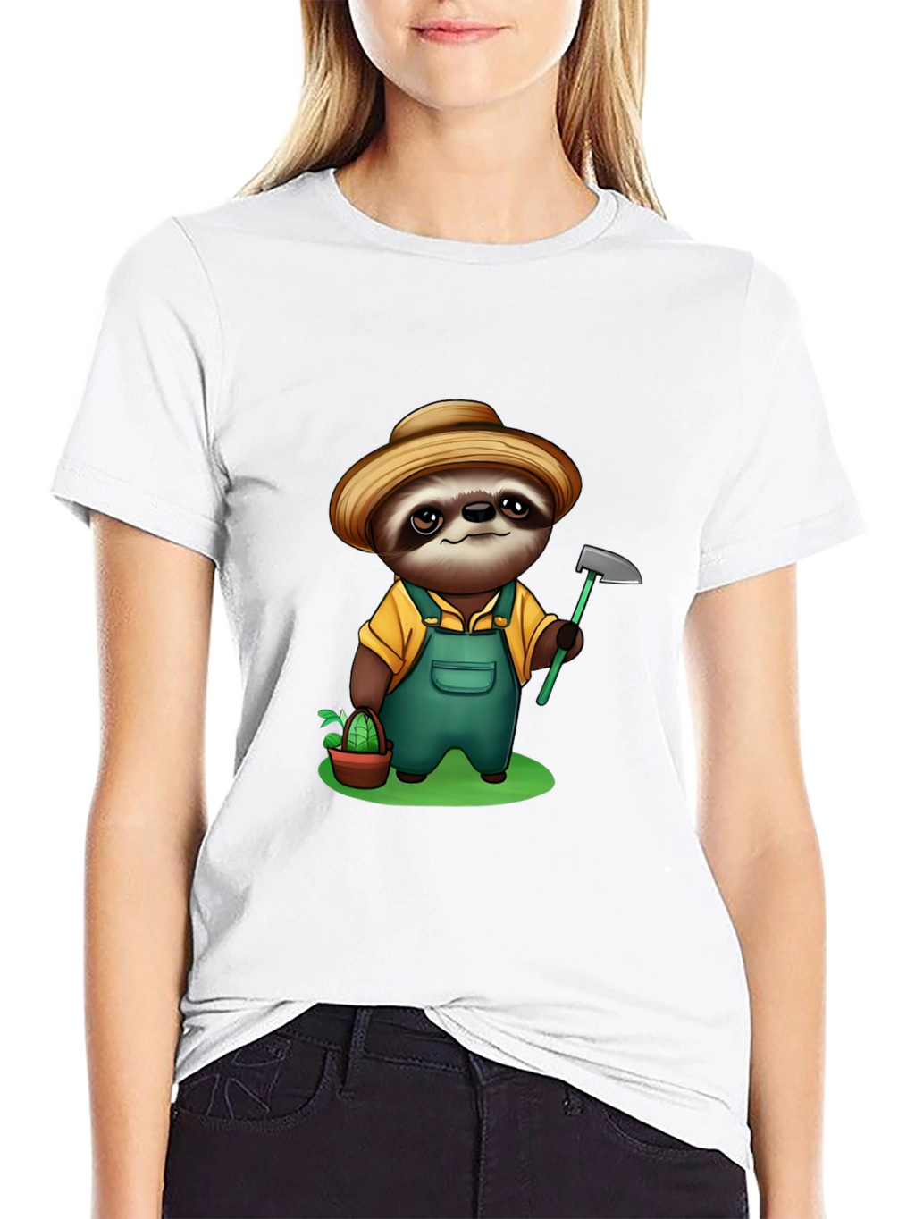 Sloth Farmer Graphic Tee - Cute Cartoon Design