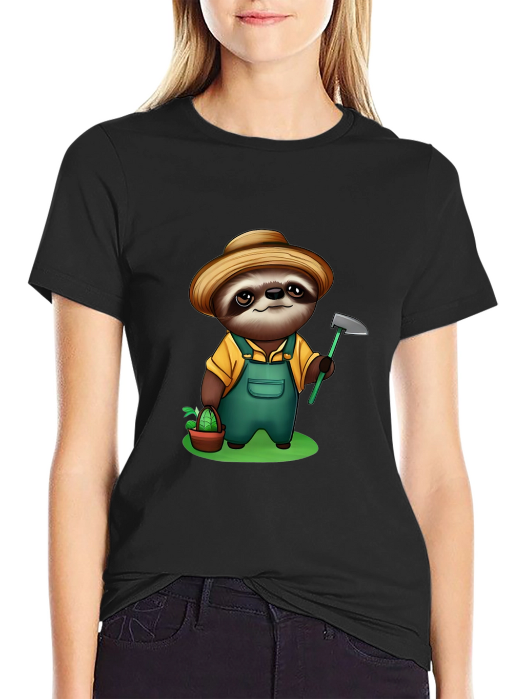 Sloth Farmer Graphic Tee - Cute Cartoon Design