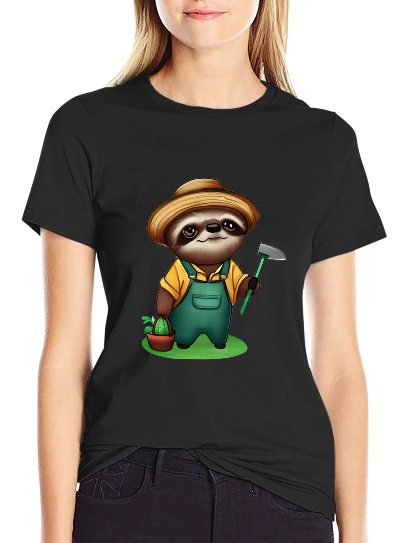 Sloth Farmer Graphic Tee - Cute Cartoon Design