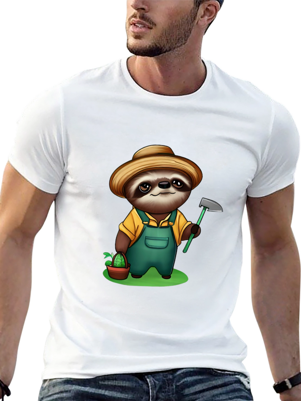 Sloth Farmer Graphic Tee - Cute Cartoon Design