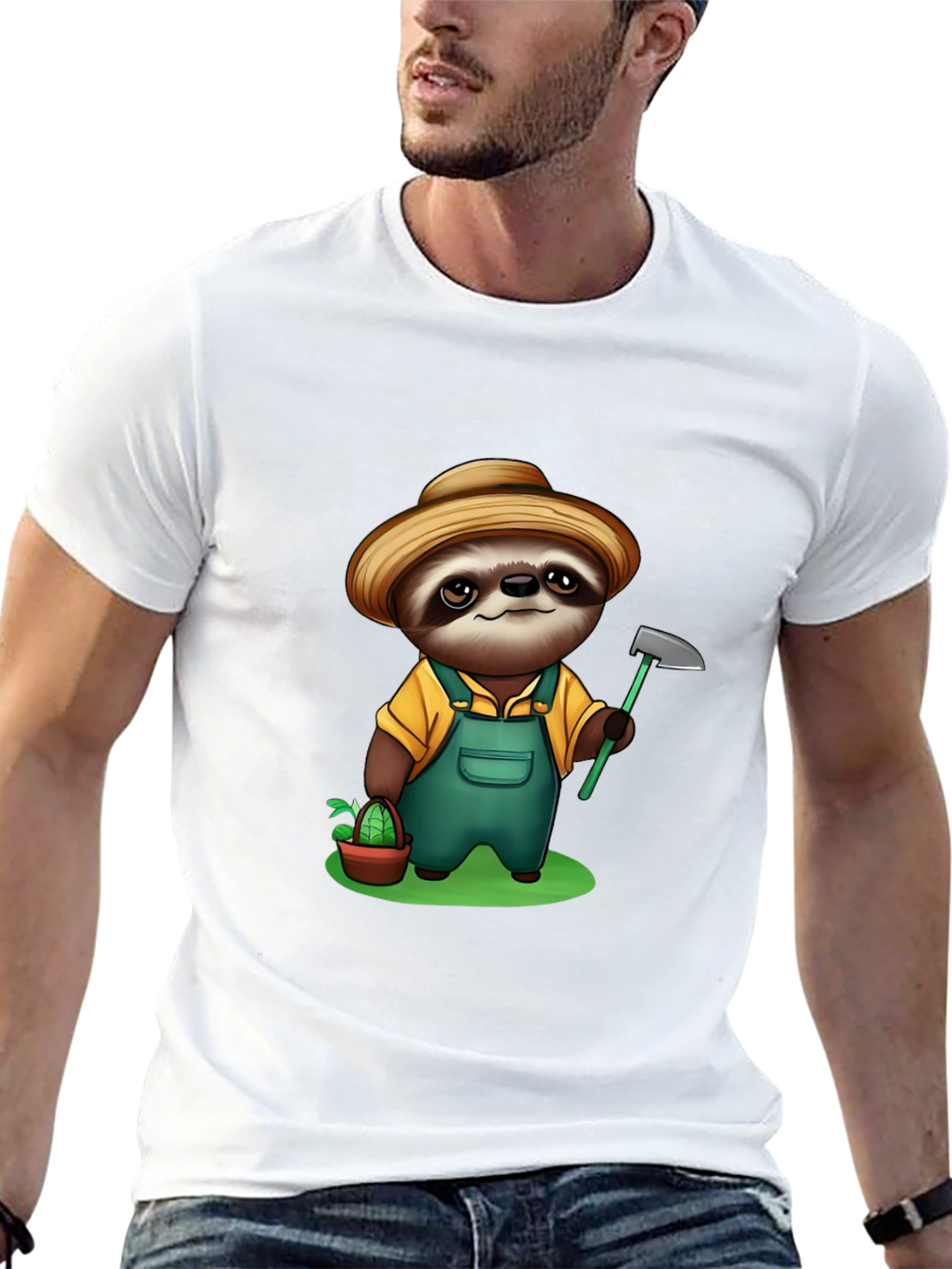 Sloth Farmer Graphic Tee - Cute Cartoon Design