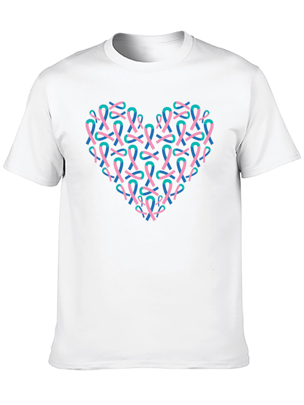 Heart Ribbon T-Shirt - Teal & Pink Design