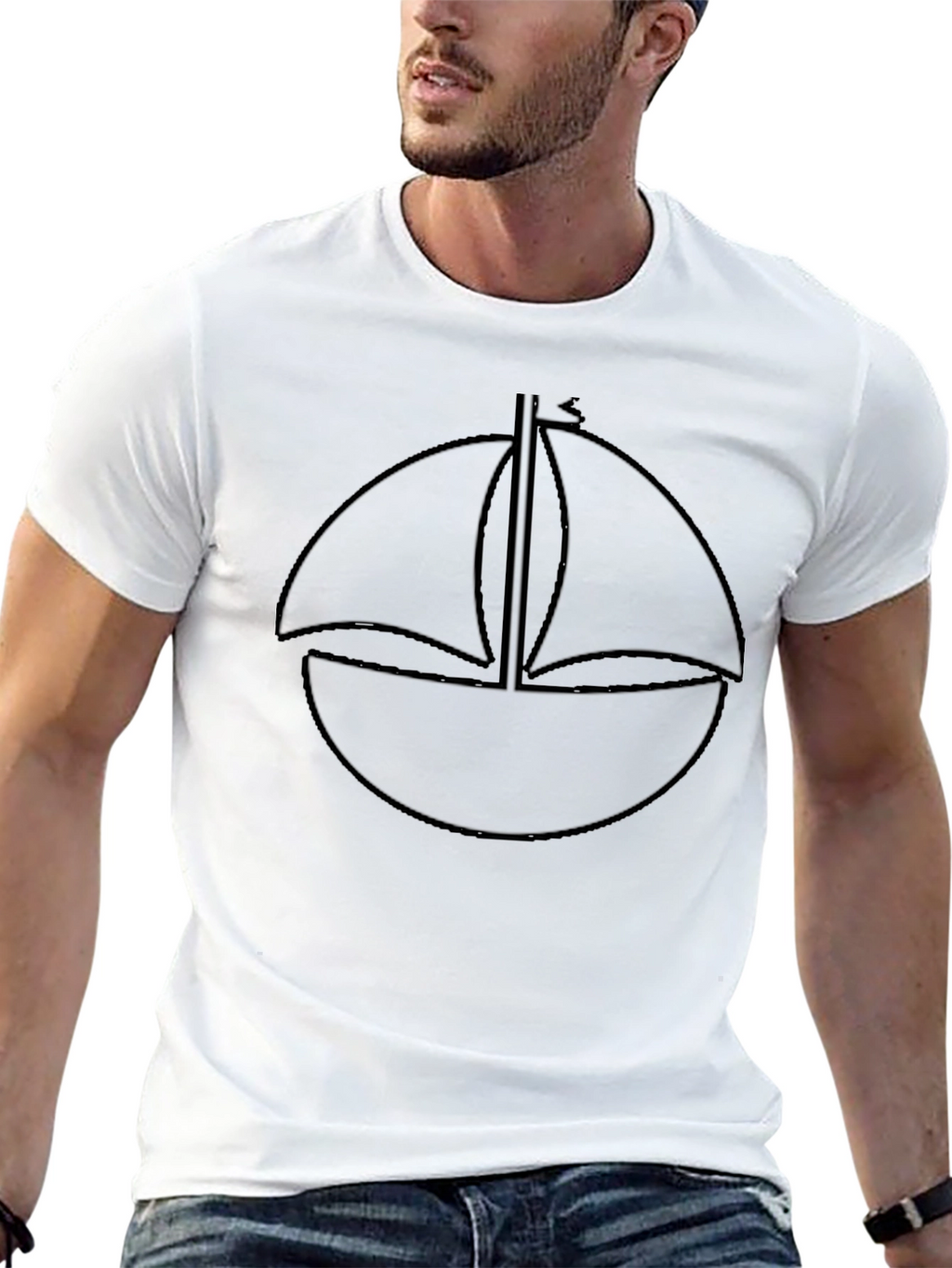 Minimalist Sailboat T-Shirt - Black Cotton Tee