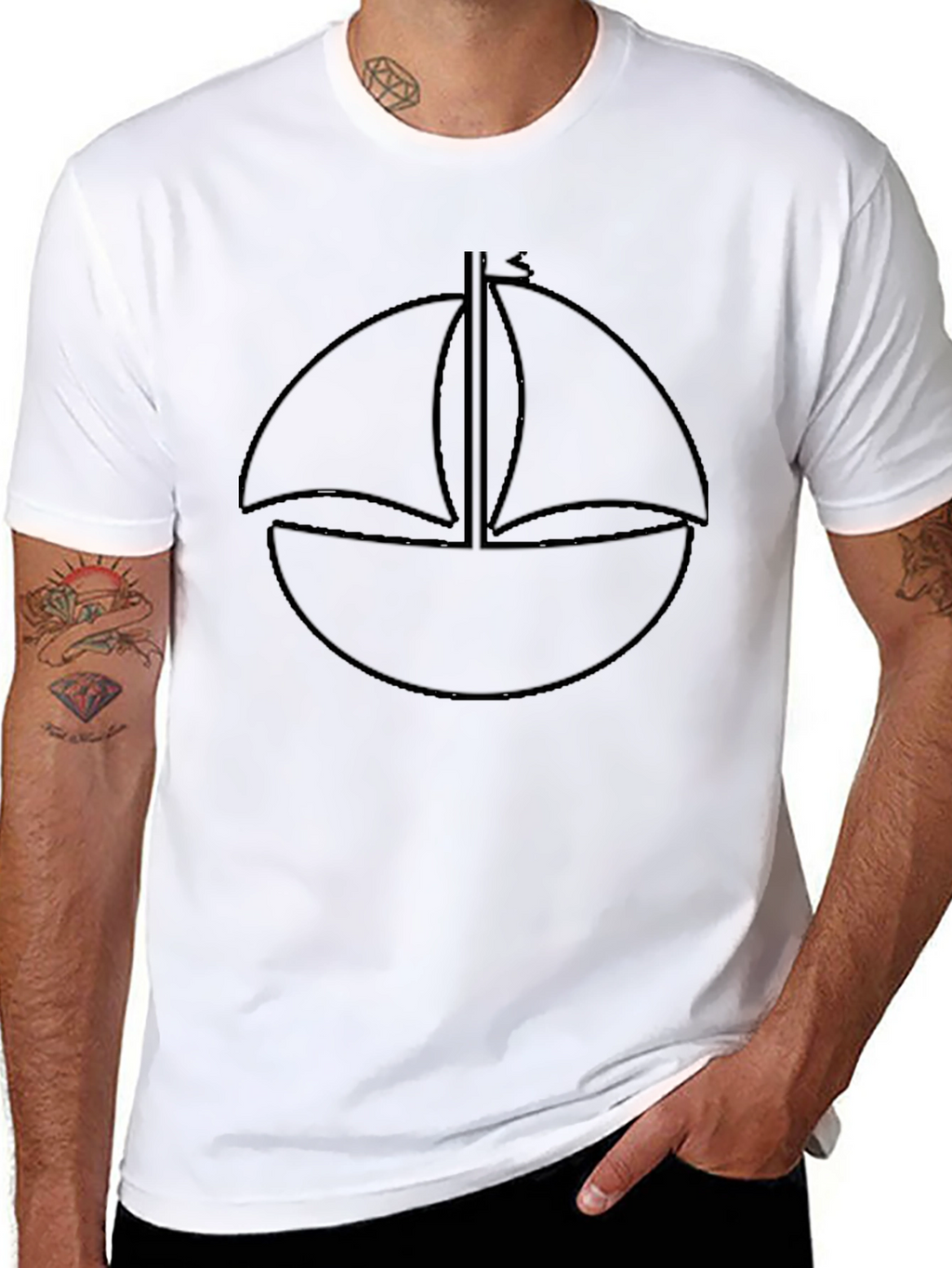 Minimalist Sailboat T-Shirt - Black Cotton Tee