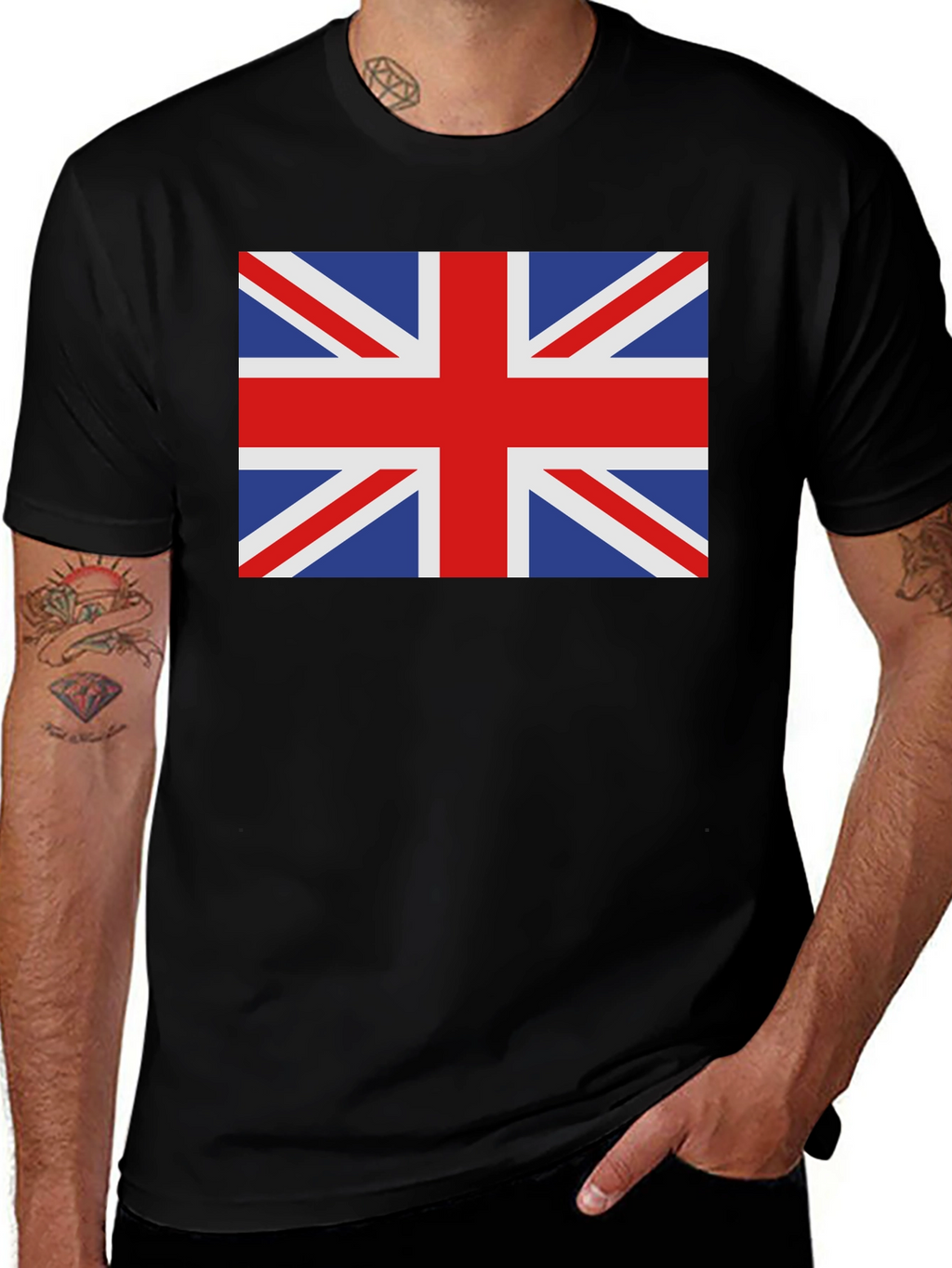 Union Jack Black Cotton T-Shirt