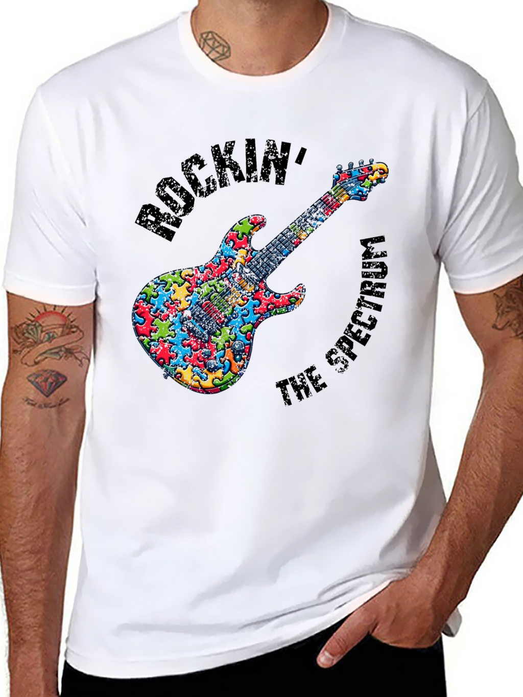 Rockin the Spectrum Puzzle Piece Guitar T-Shirt