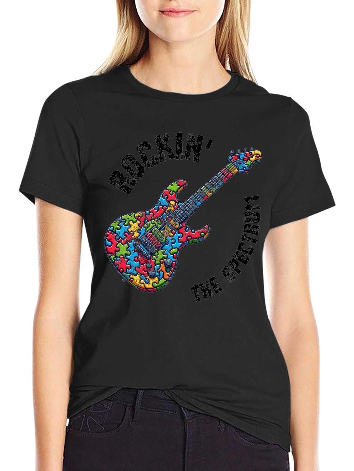 Rockin the Spectrum Puzzle Piece Guitar T-Shirt