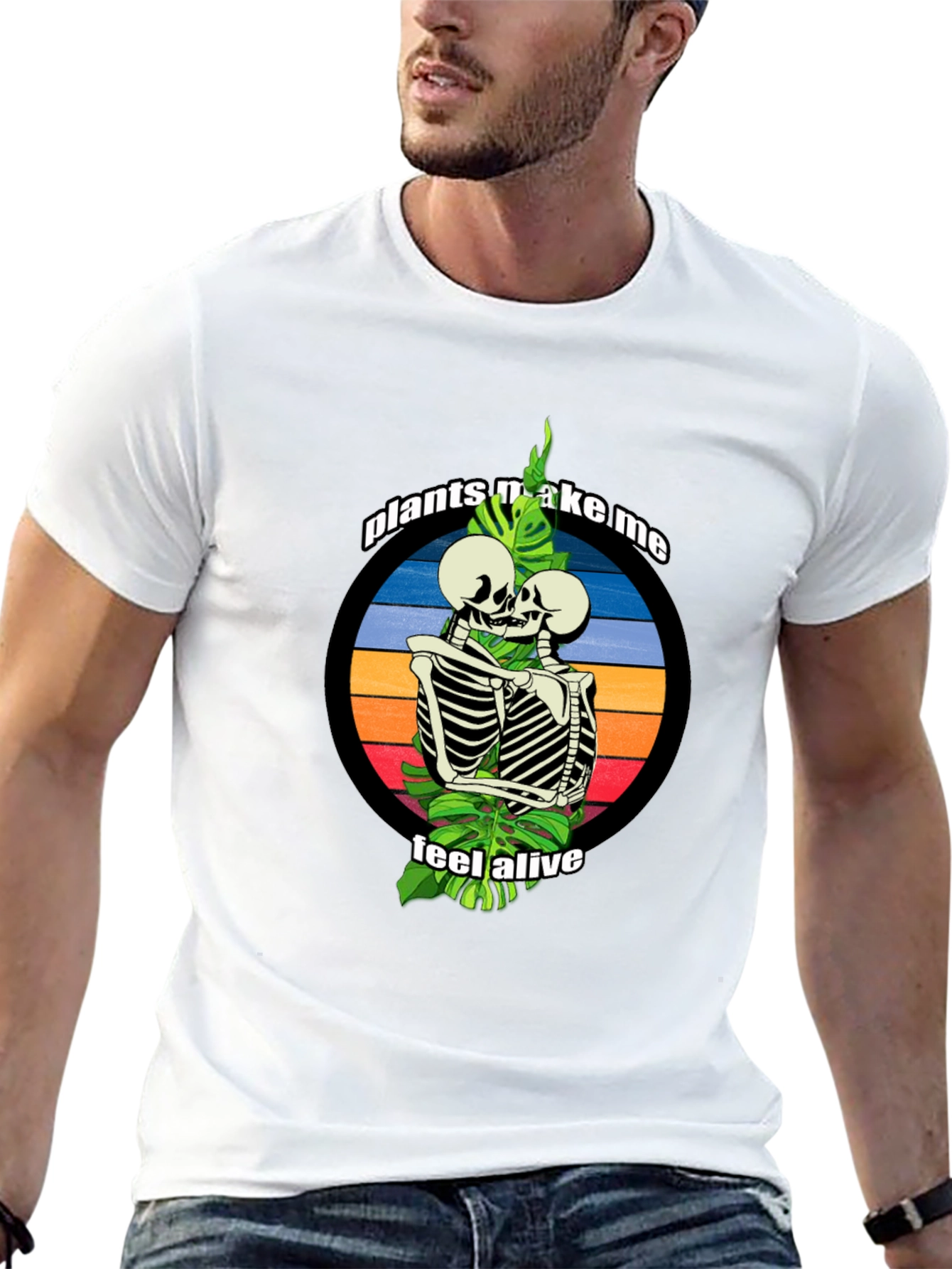 Plants Make Me Feel Alive Skeleton Embrace Tee