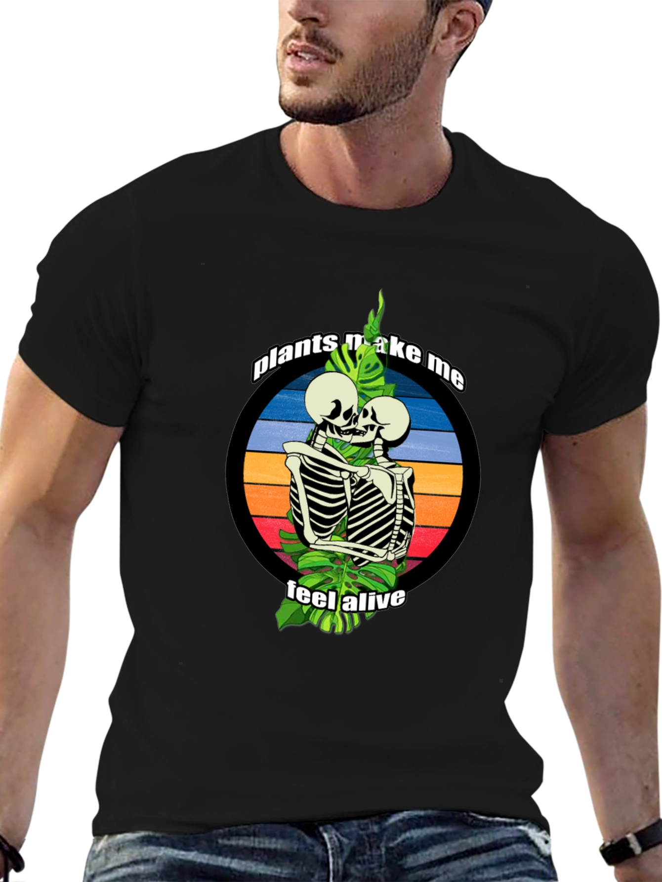 Plants Make Me Feel Alive Skeleton Embrace Tee