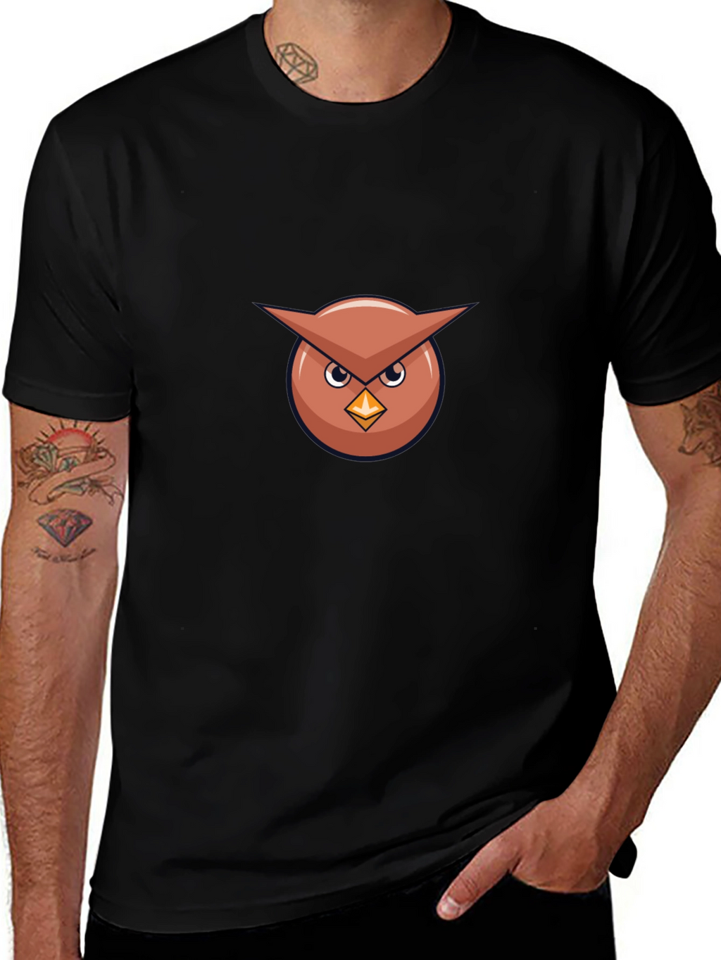Cool Owl Graphic Tee - Black Cotton Blend