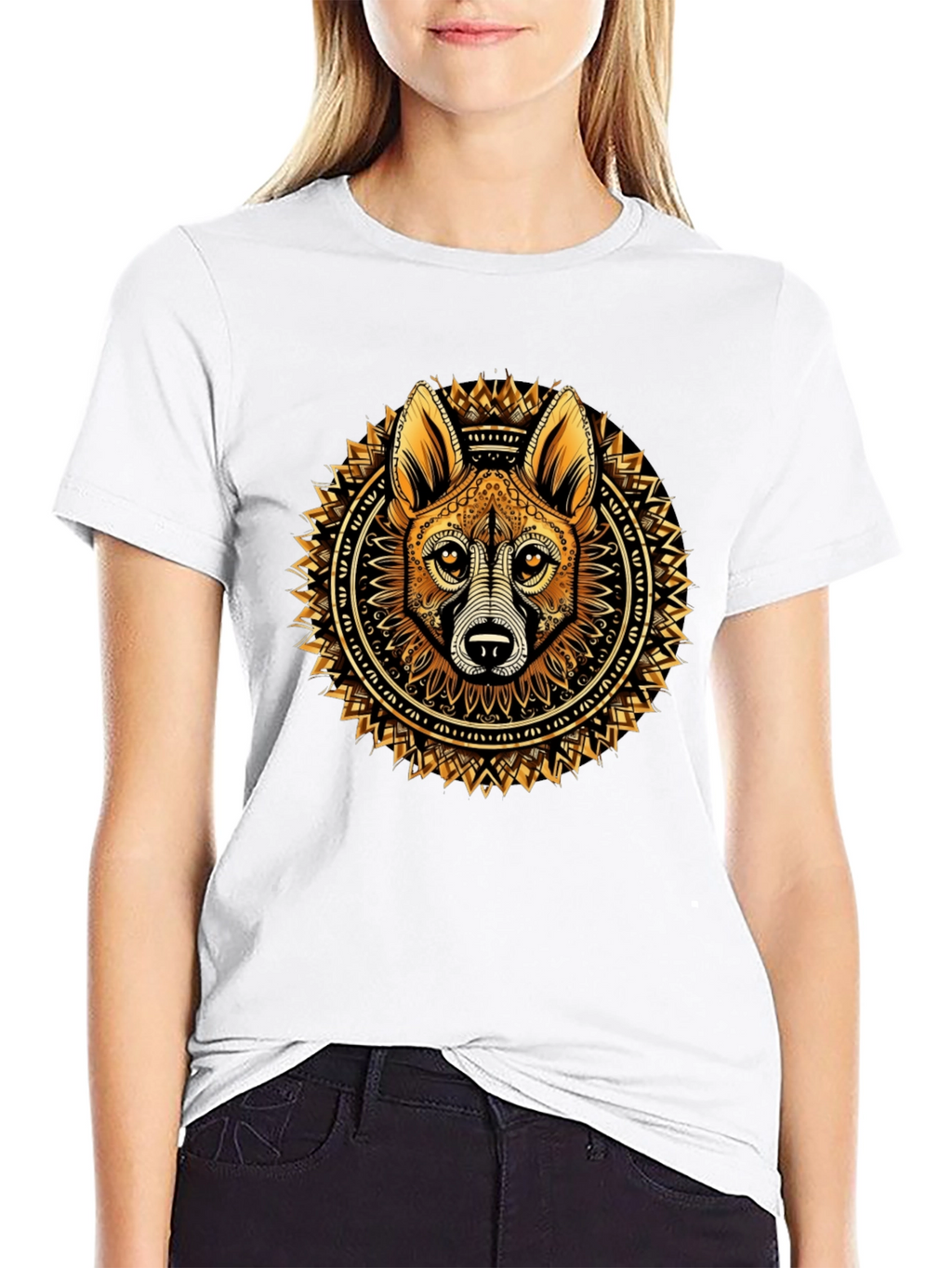 Tribal Dog Mandala Black Tee