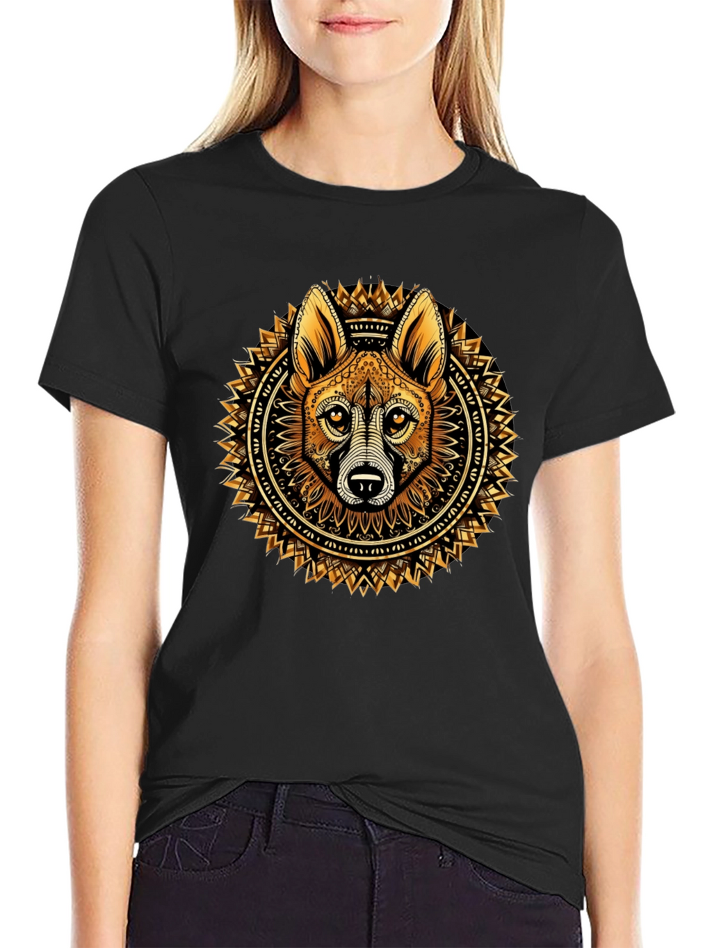 Tribal Dog Mandala Black Tee