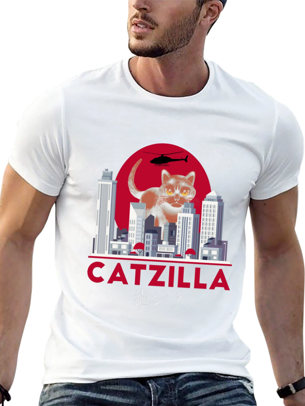 Catzilla T-Shirt Funny Cat Godzilla Parody Tee