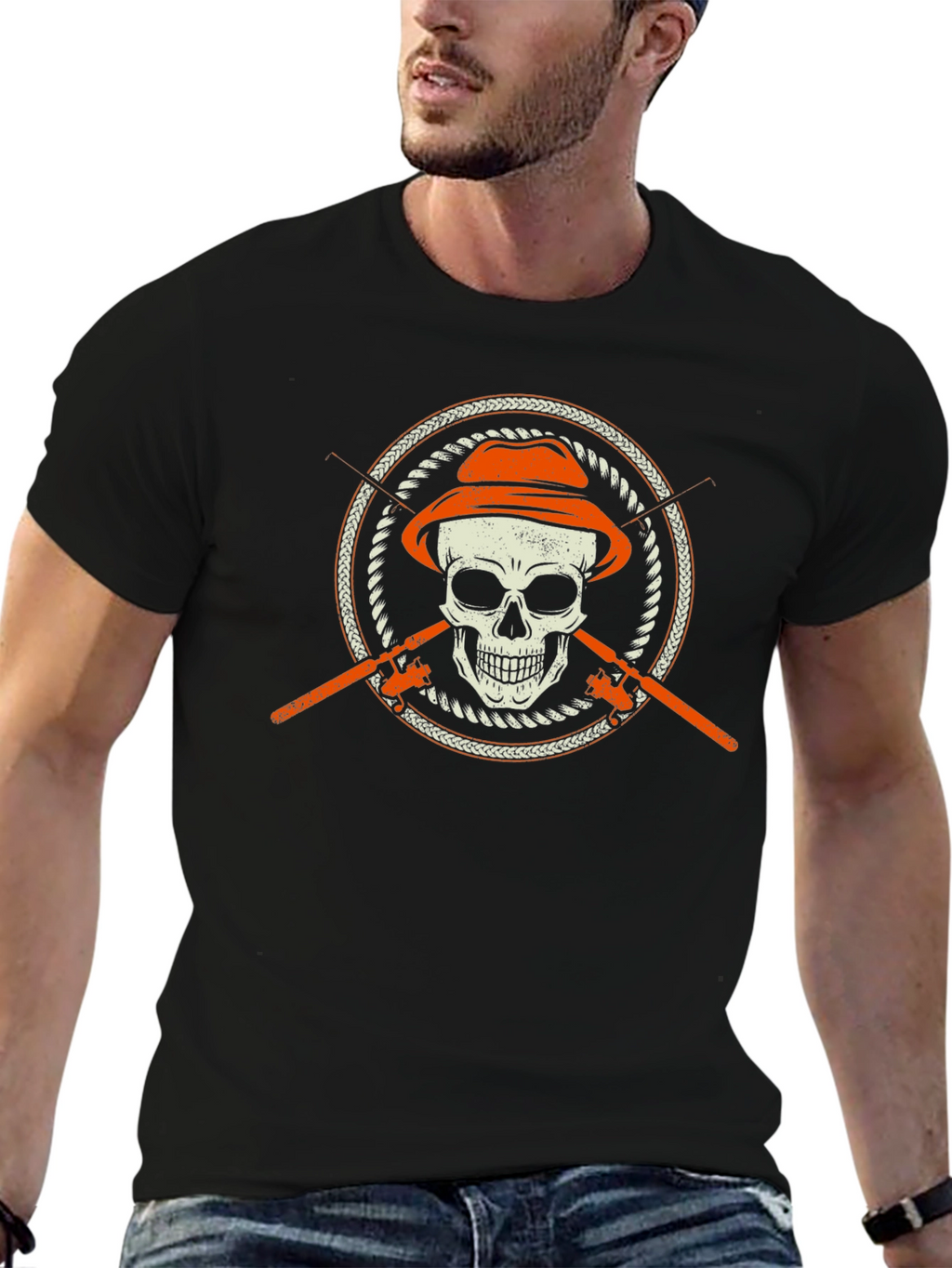 Skull Fisherman T-Shirt - Fishing Skeleton Tee
