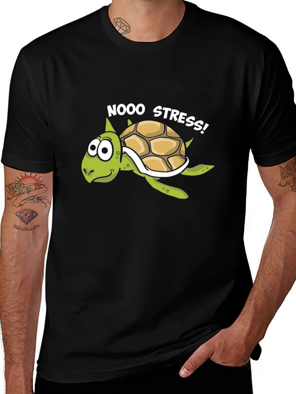 No Stress Turtle T-Shirt - Relaxed Cartoon Graphic Tee