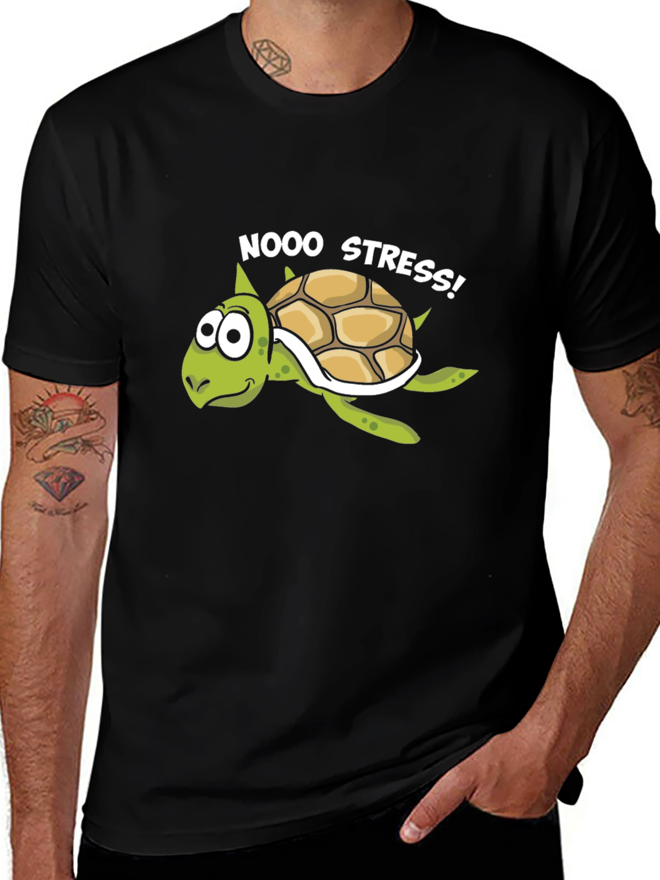 No Stress Turtle T-Shirt - Relaxed Cartoon Graphic Tee