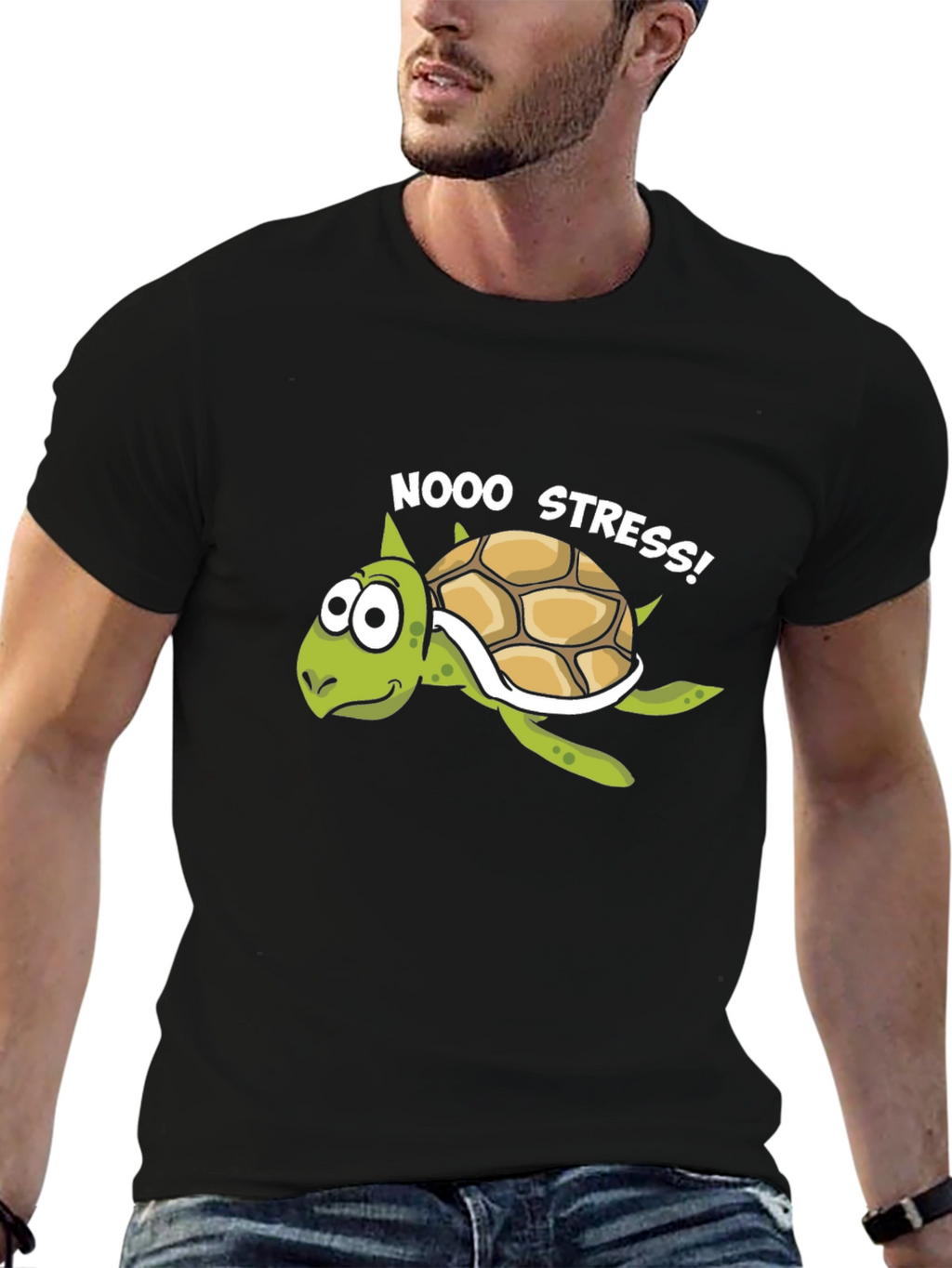 No Stress Turtle T-Shirt - Relaxed Cartoon Graphic Tee