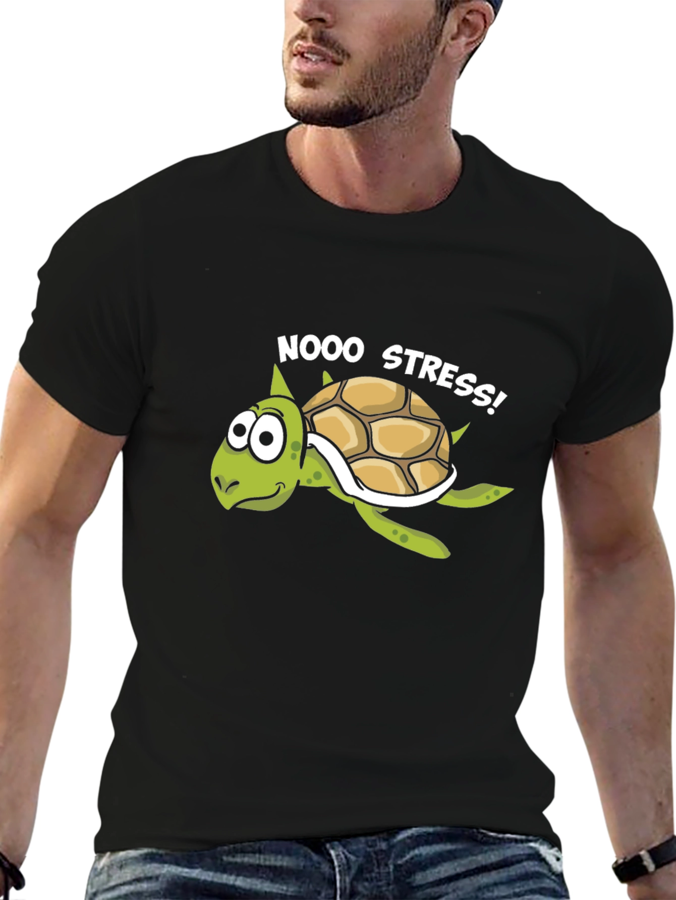 No Stress Turtle T-Shirt - Relaxed Cartoon Graphic Tee