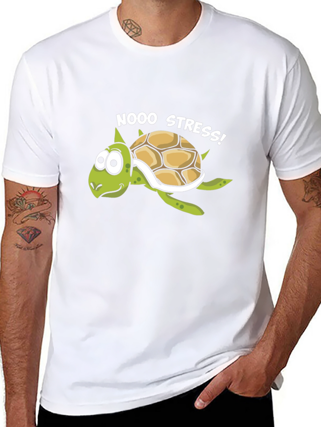 No Stress Turtle T-Shirt - Relaxed Cartoon Graphic Tee